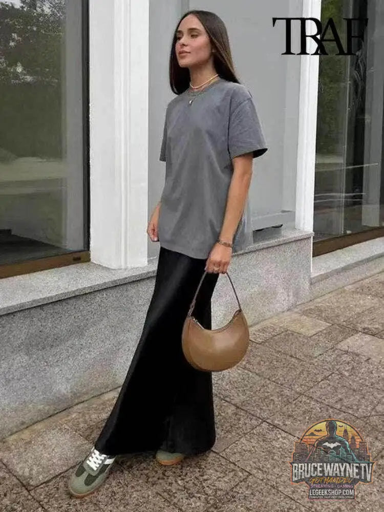 Jupe Mi-Longue Satin Fluide pour Femme, Taille Haute, Ceinture Élastique | ASDS | Wayne Outfitters - Legeekshop