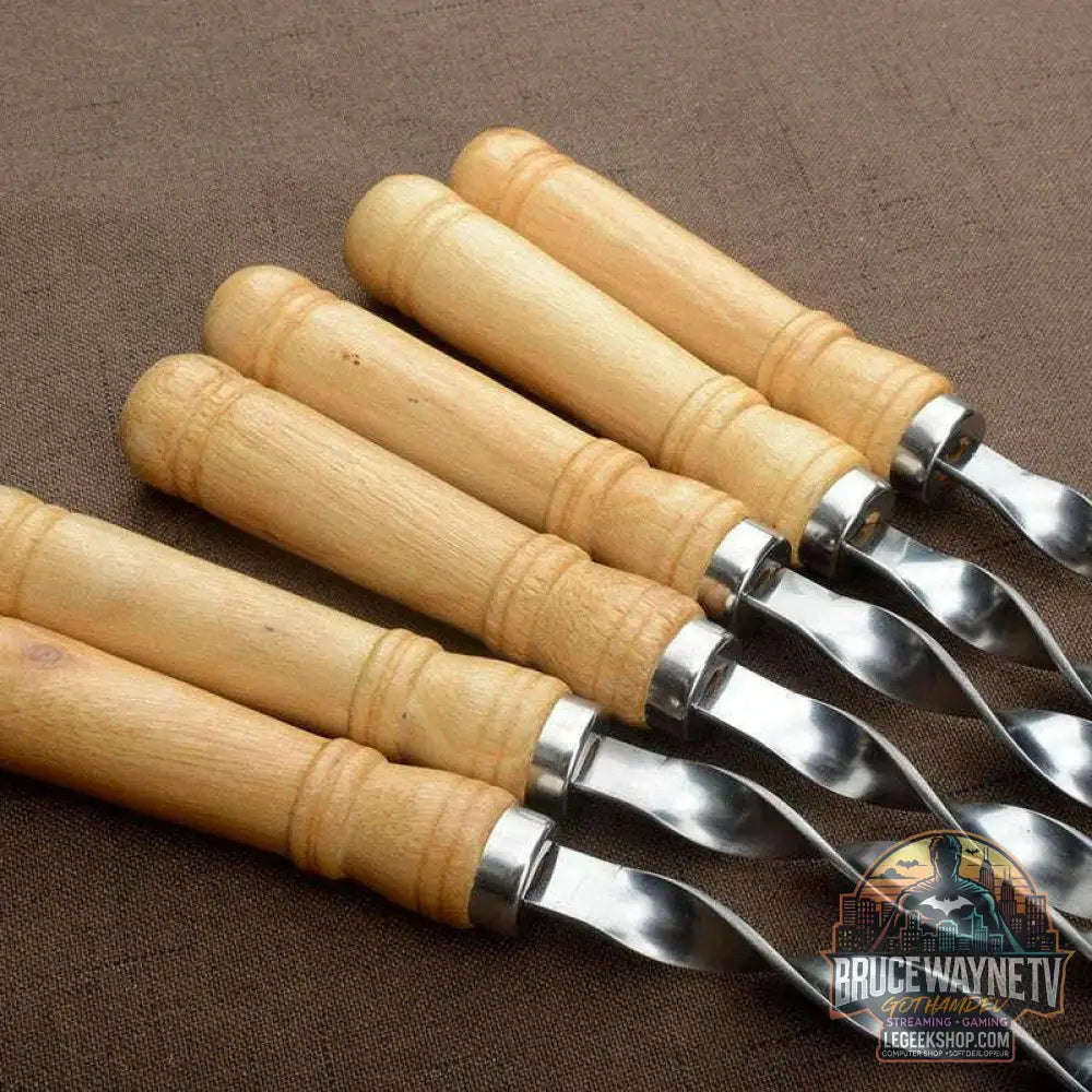 Bâtonnets de gril d'extérieur en acier inoxydable, modules de barbecue, Wers, manche long, Shish Kebab, fourcommuniste en bois, sacs de gril, 55cm - Legeekshop