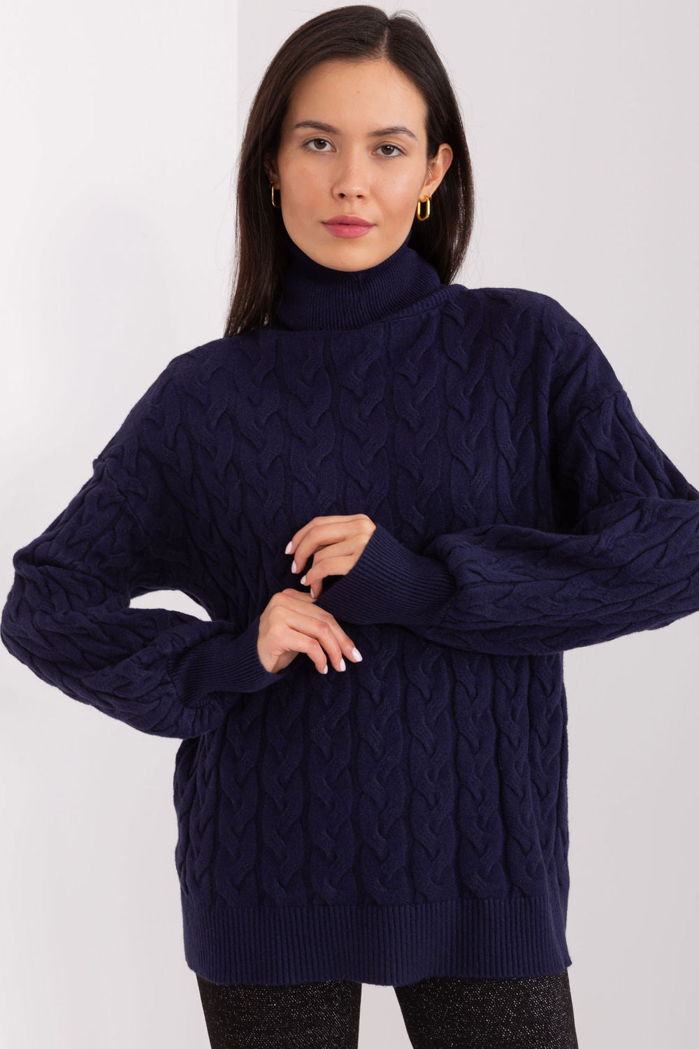 Pull femme AT Col Roulé Col — bleu marine