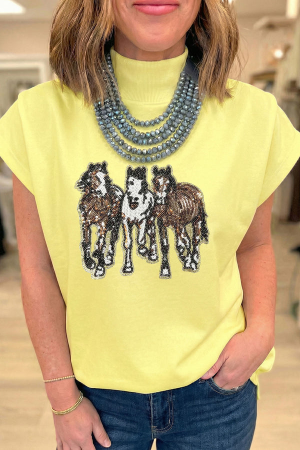 Haut femme paillettes, col montant — jaune · LC25138964-P7 · LC25138964-P7-L