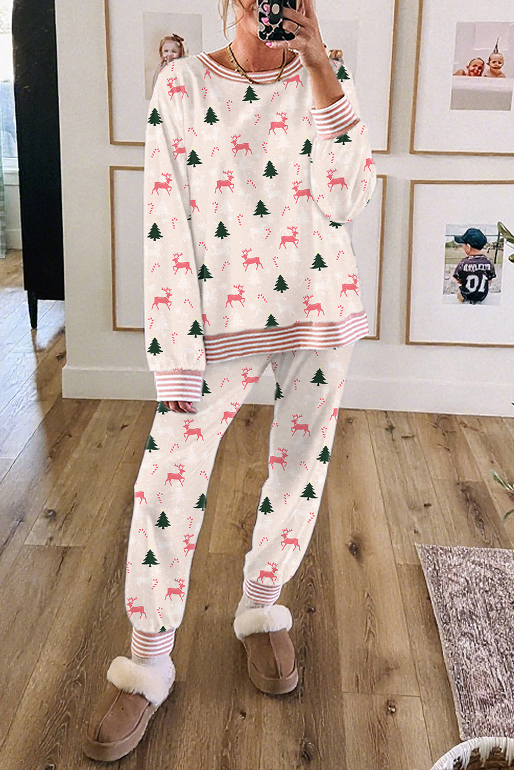 Ensemble femme rayé, Noël — rose