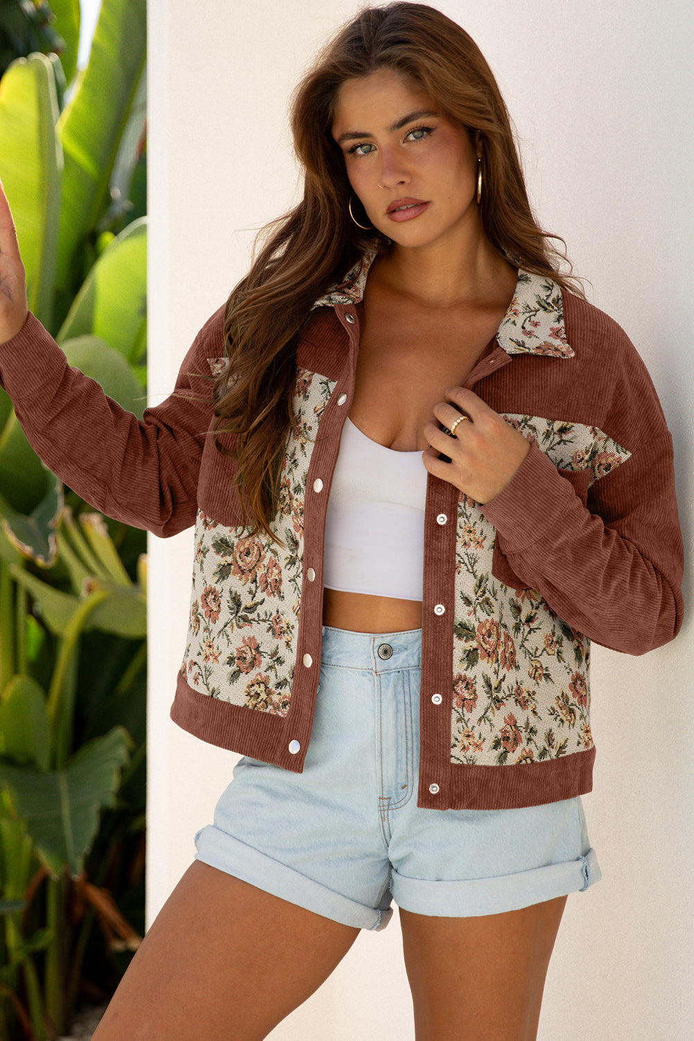 Veste femme floral, patchwork, côtelé