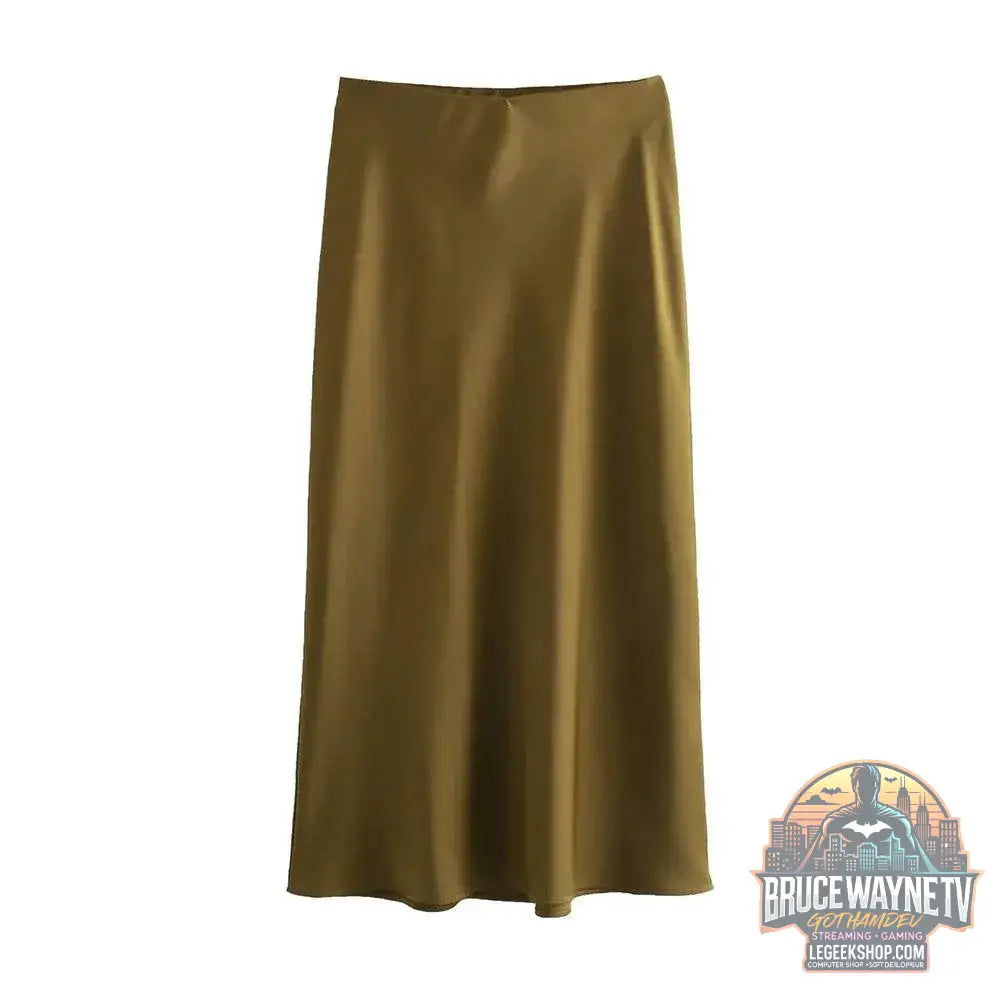 Jupe Mi-Longue Satin Fluide pour Femme, Taille Haute, Ceinture Élastique | ASDS | Wayne Outfitters - Legeekshop
