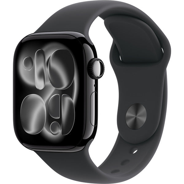 Apple Watch noir (glänzend), Aluminium, 42 mm, bracelet sport noir S/M, Cellular - Apple - vue 2