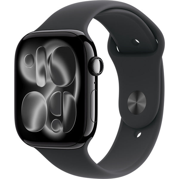 Apple Watch noir (glänzend), Aluminium, 46 mm, bracelet sport noir S/M, Cellular - Apple - vue 2