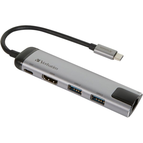 Verbatim USB 3.2 Gen 1 Multiport-Hub, USB-C Stecker > 2x USB-A + USB-C Buchse + HDMI-Buchse + RJ-45 Buchse, USB-Hub - Verbatim