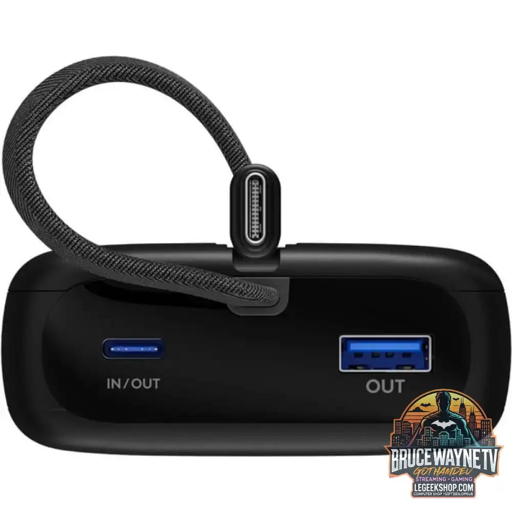 goobay Powerbank 20.000 mAh, integriertes USB-C Kabel 13cm, 30 Watt schwarz, 20 Ah, 1x USB-A, 2x USB-C, PD, QC - Stromquelle: USB-C - vue 4