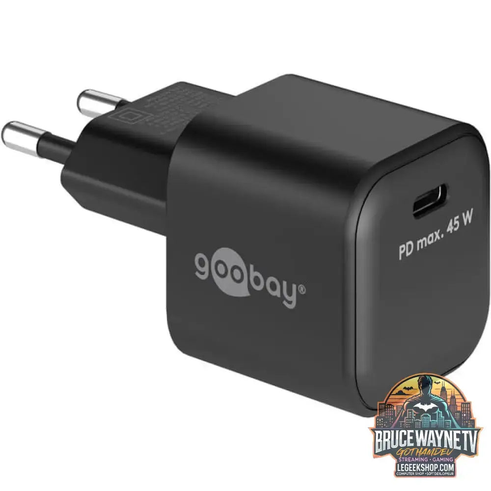 goobay USB-C Schnellladegerät Nano, PD, GaN, 45 Watt schwarz, 1x USB-C, Power Delivery 3.0 - goobay