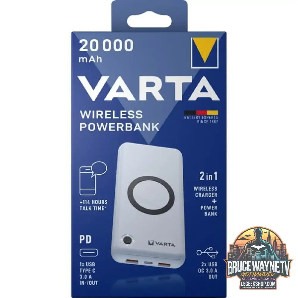VARTA Wireless Powerbank 20.000 weiß, 20.000 mAh, Qi, Power Delivery, Quick Charge 3.0 - Stromquelle: USB-C, Micro-USB