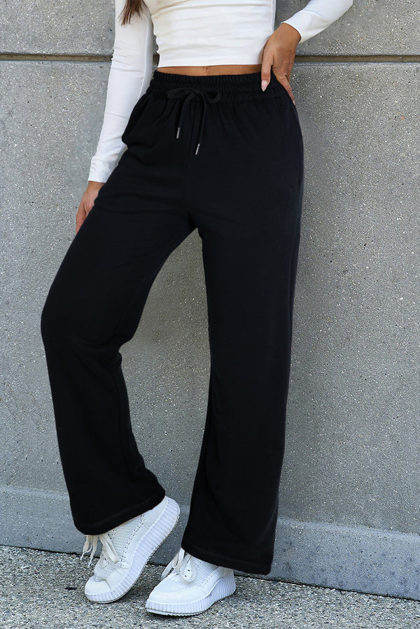 Pantalon femme à cordon, casual, uni — noir