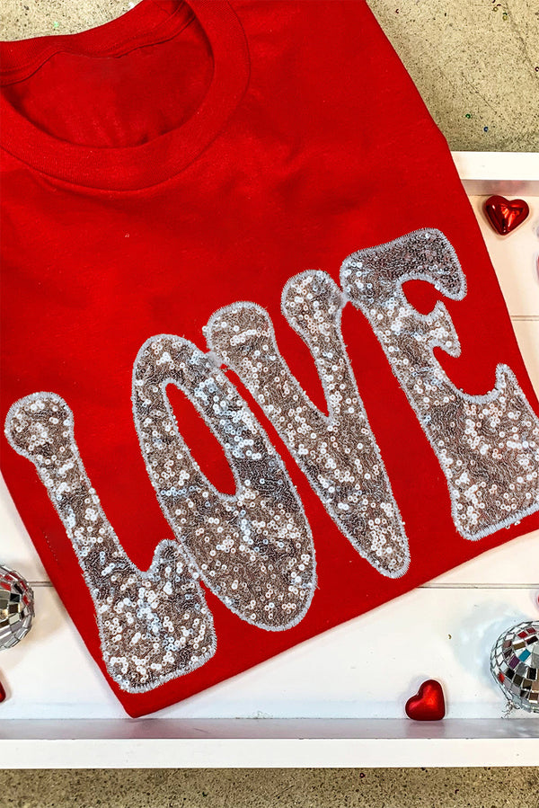 T-shirt femme paillettes — rouge