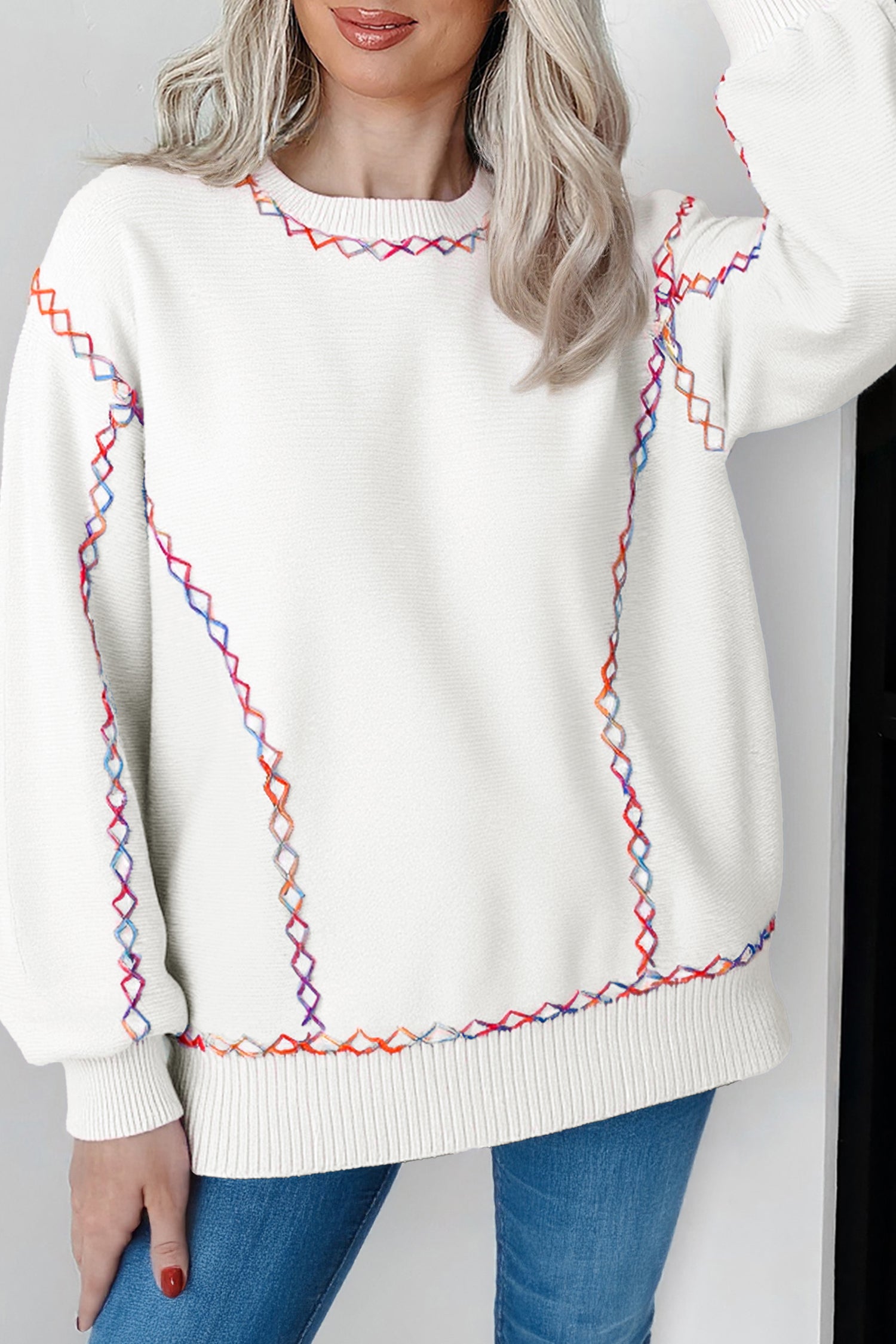 Pull femme — blanc-P1