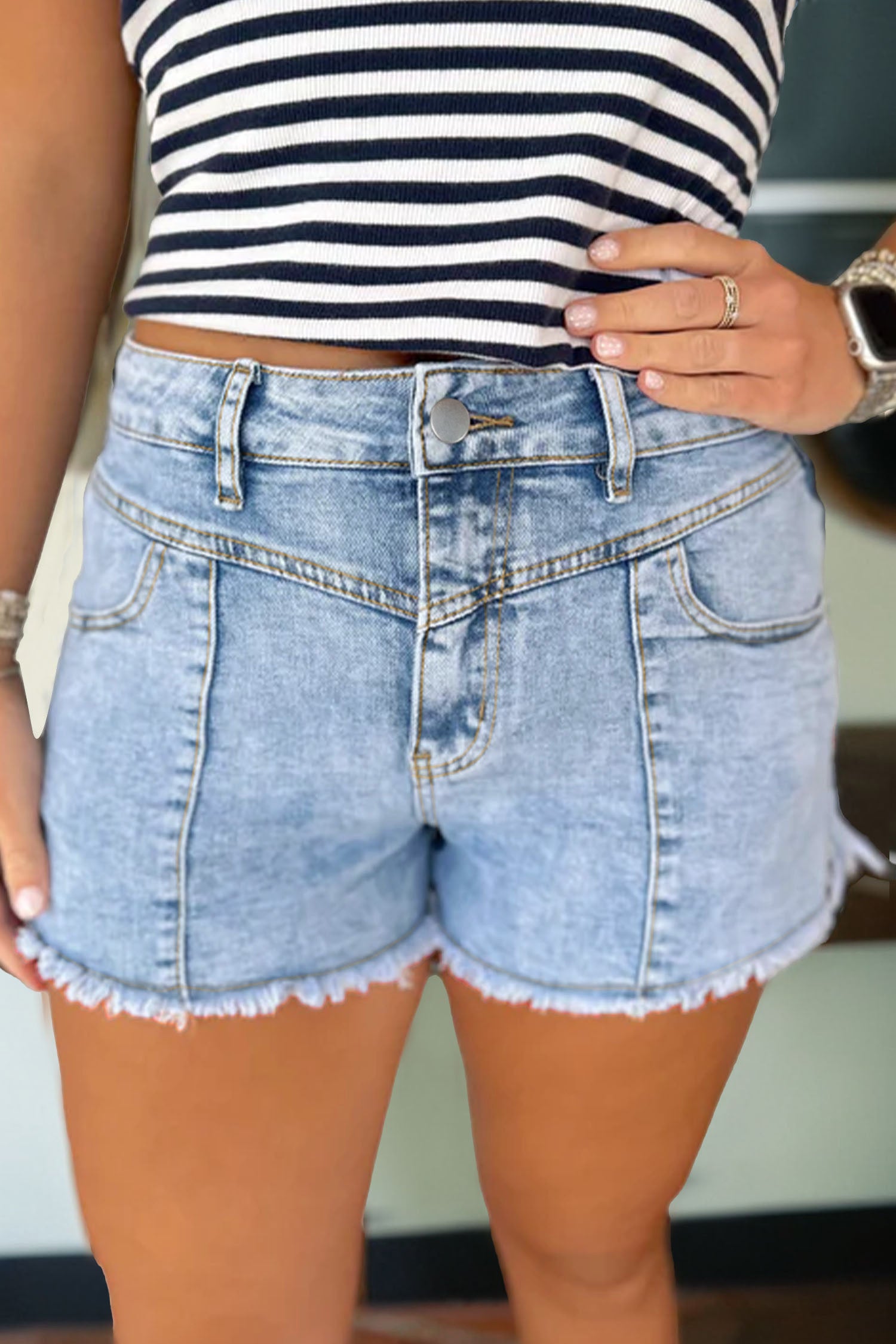 Short femme taille haute, denim