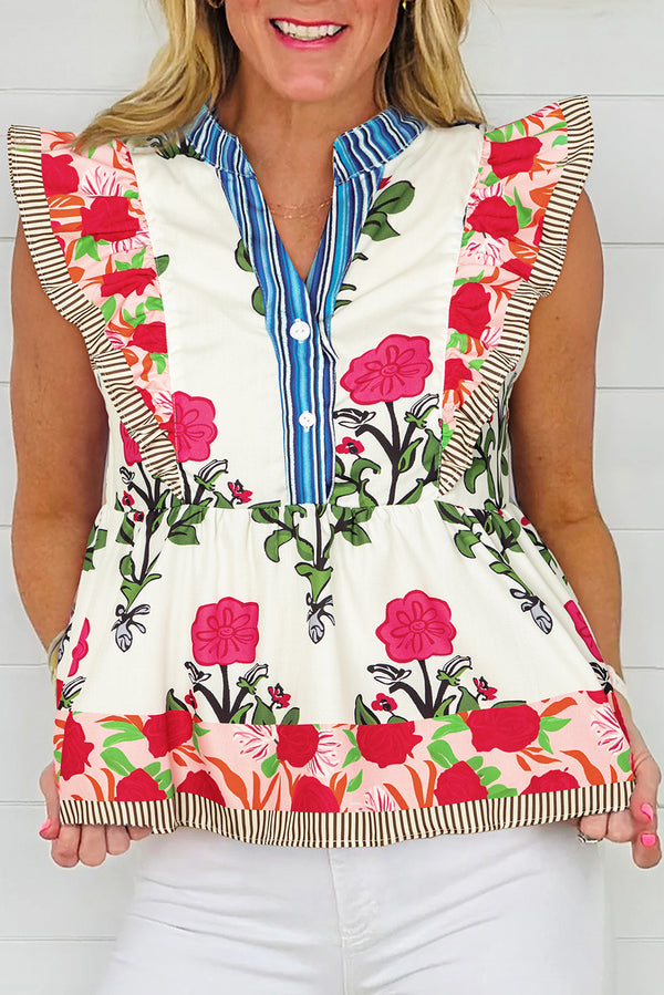 Blouse femme floral, rayé — rose-P1020