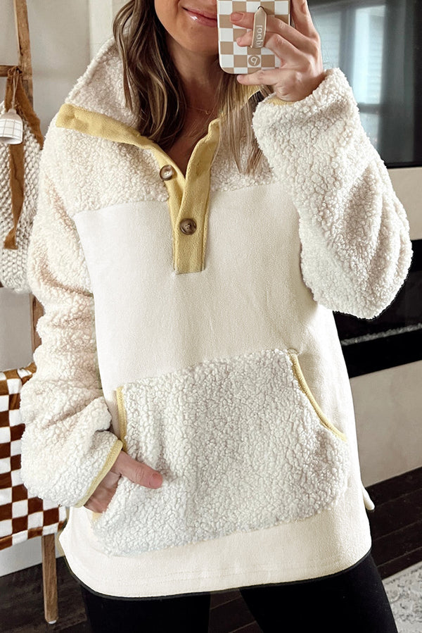 Sweat femme boutonnée, poches, colorblock — beige