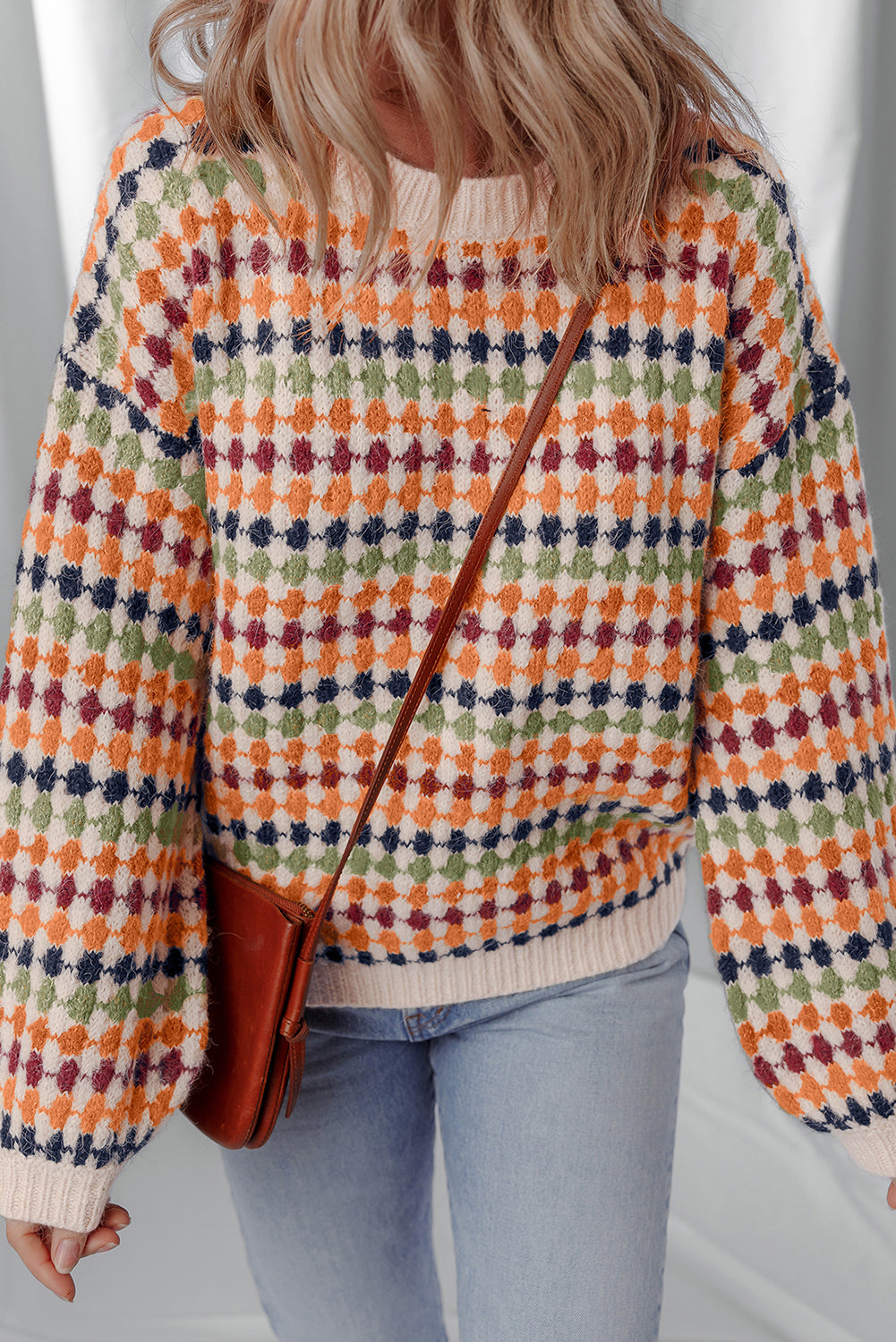 Pull femme rayé, en maille, épaules tombantes — multicolore
