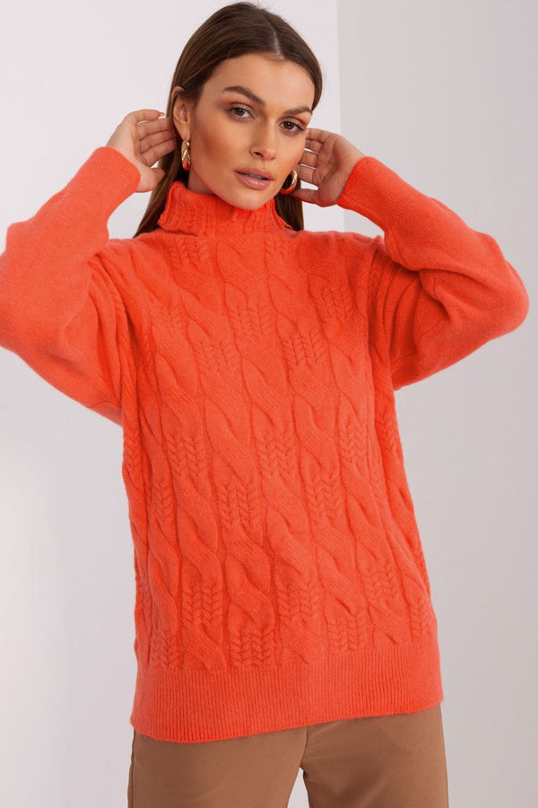 Pull femme AT Col Roulé Col — orange