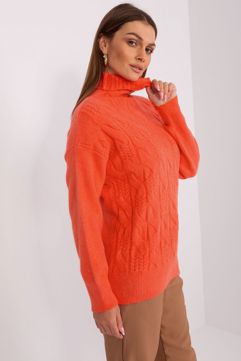 Pull femme AT Col Roulé Col — orange