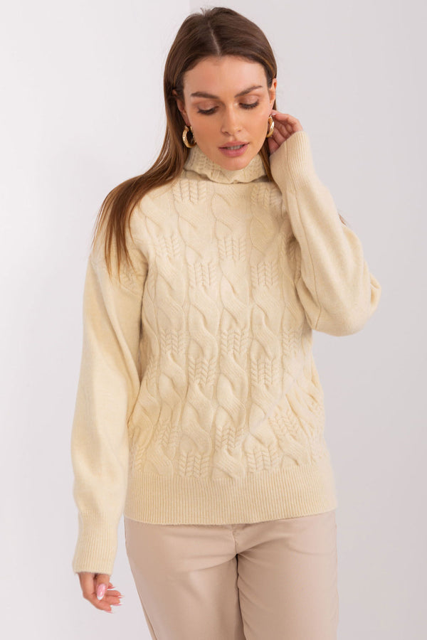Pull femme AT Col Roulé Col — beige