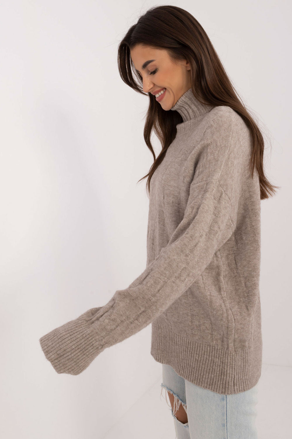 Pull femme AT Col Roulé Col — beige