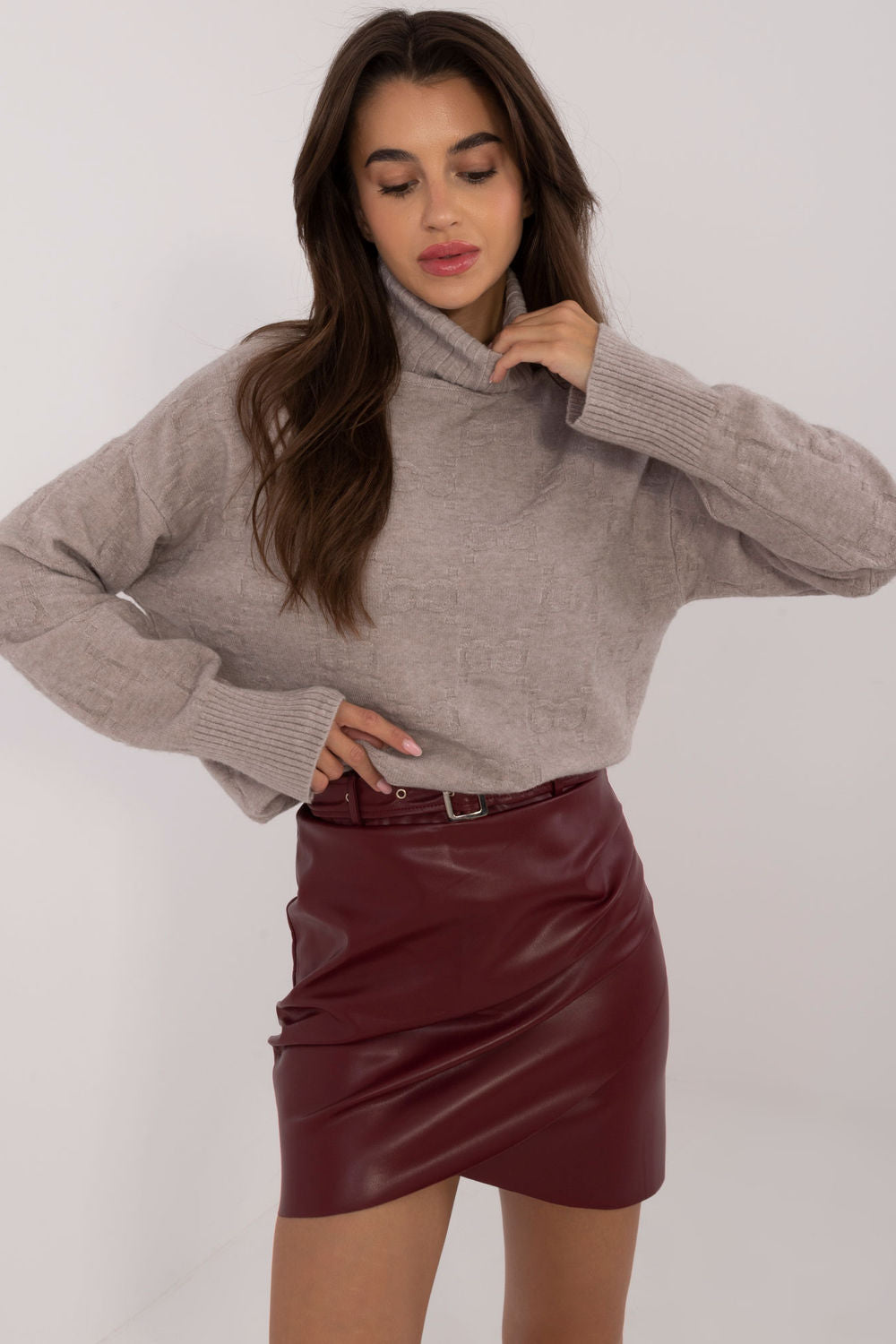 Pull femme AT Col Roulé Col — beige