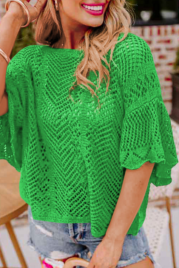Haut femme en maille, manches courtes, festonné — vert