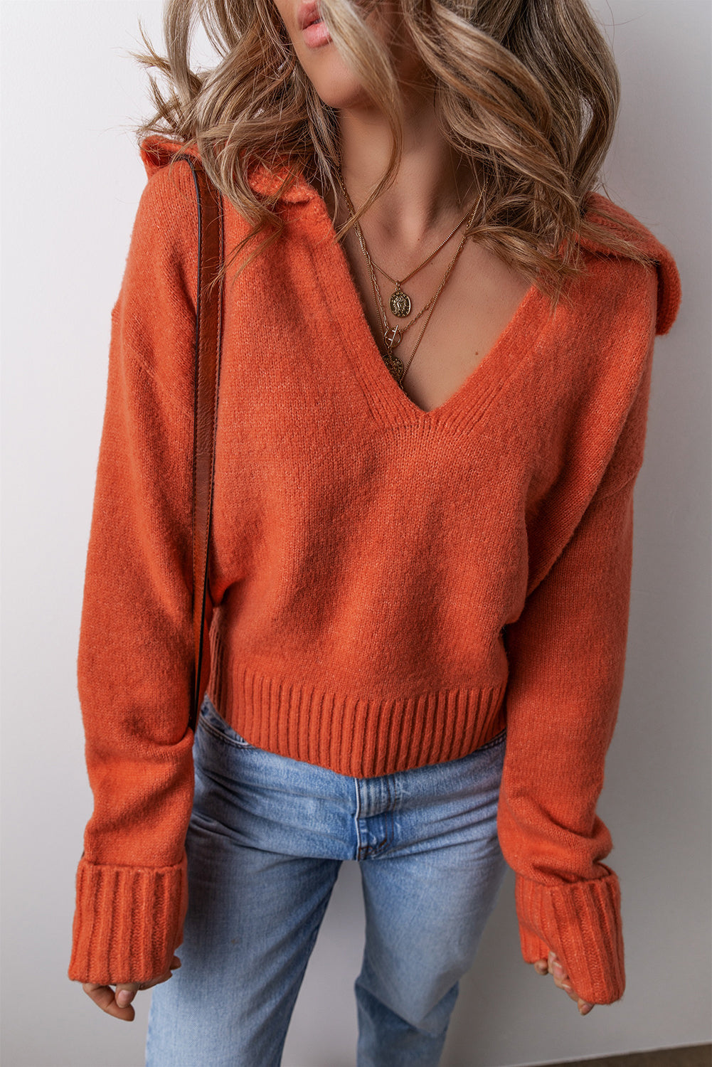 Pull femme col V, côtelé