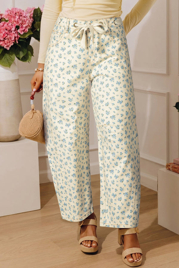 Jean femme floral — beige