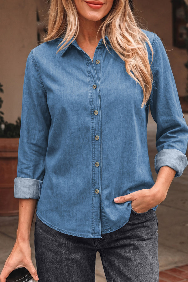 Chemise femme boutonnée, denim