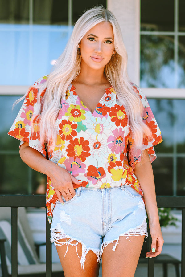 Blouse femme manches 3/4, col V — orange