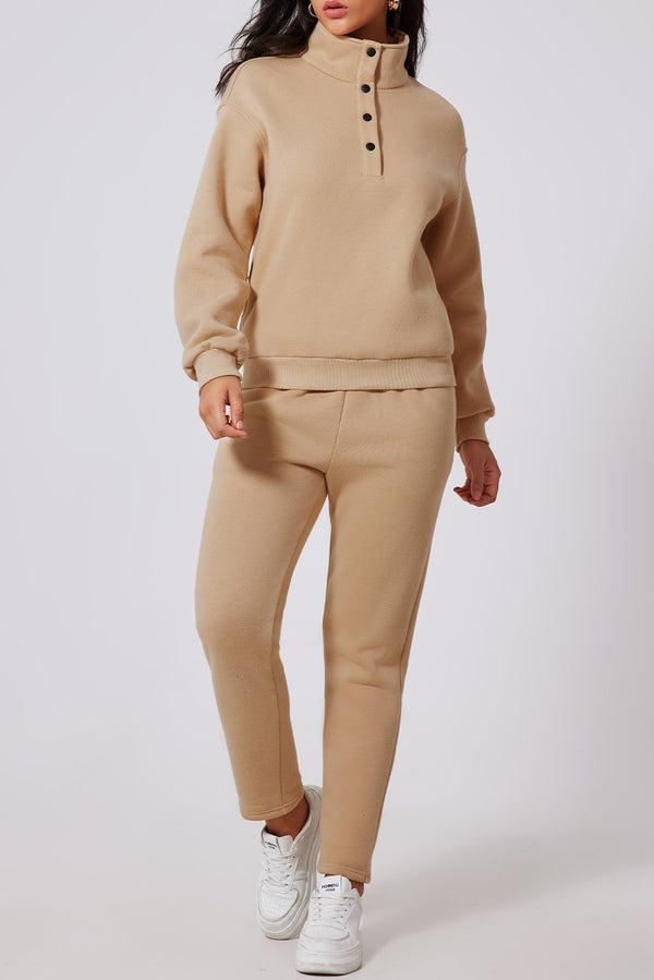 Sweat femme boutonnée, demi-boutonnage, taille haute, uni-P6016
