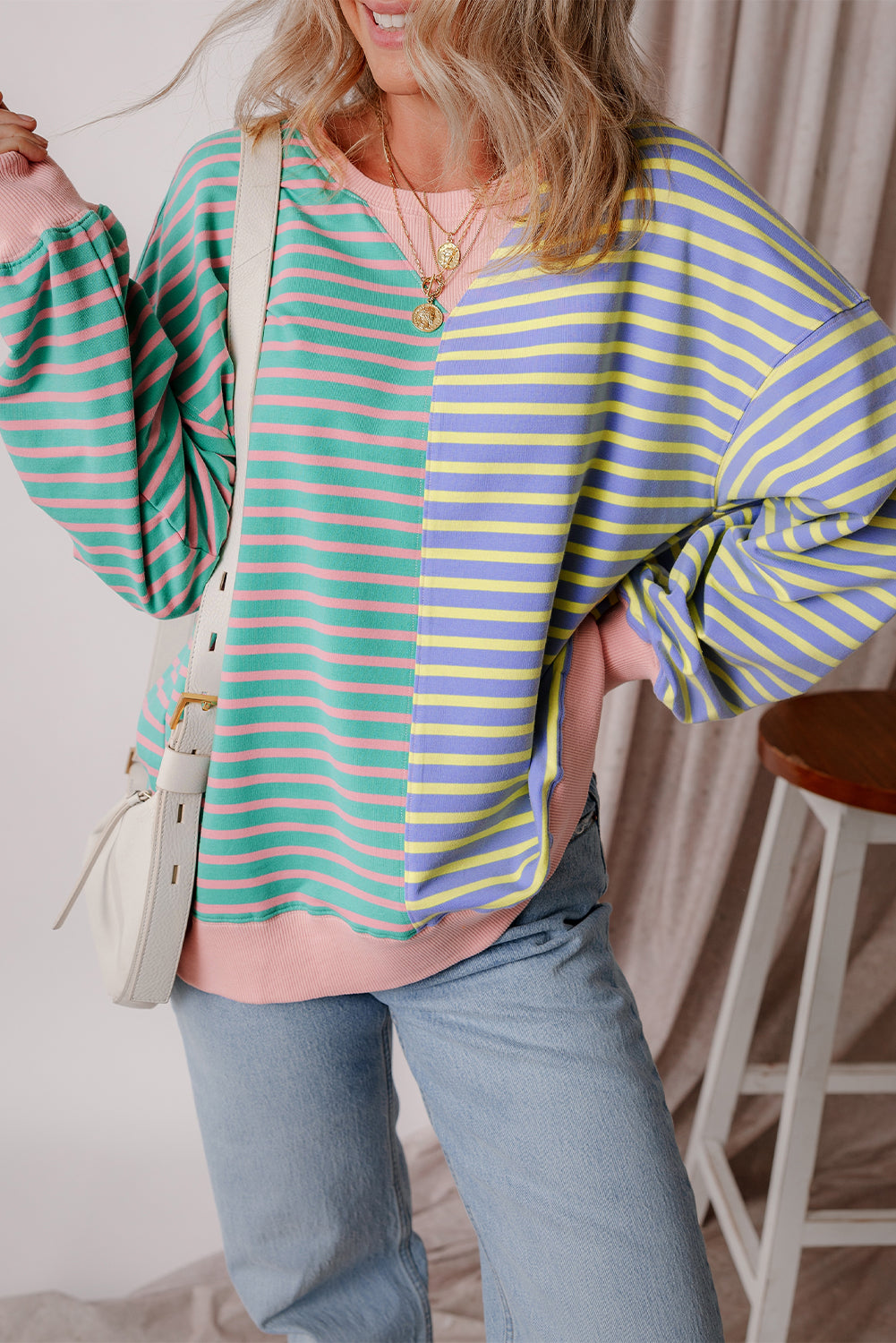 Sweat femme épaules tombantes, colorblock