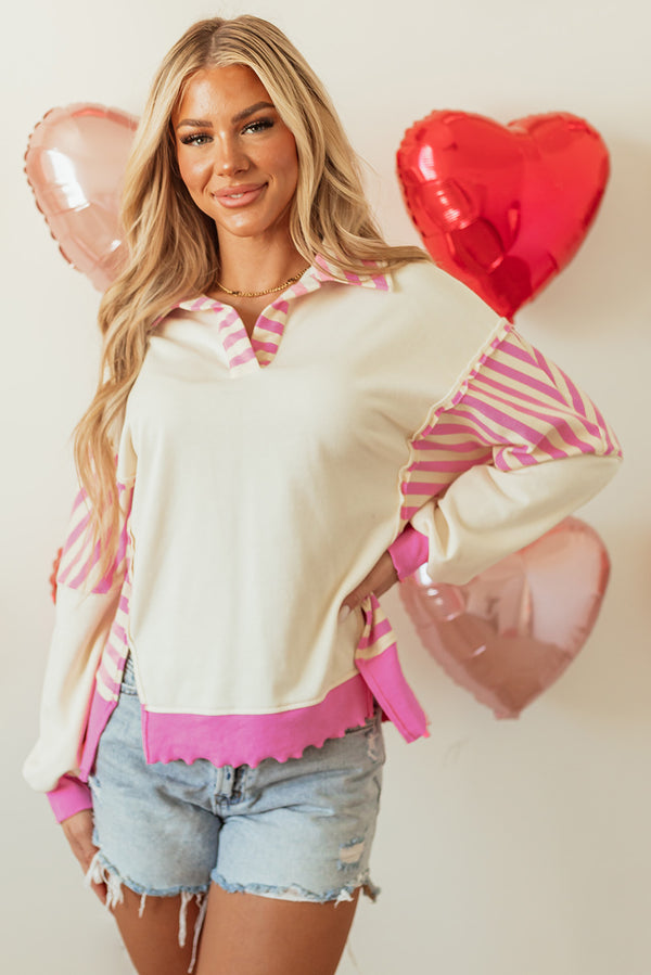 Haut femme rayé, patchwork, en maille, colorblock — rose