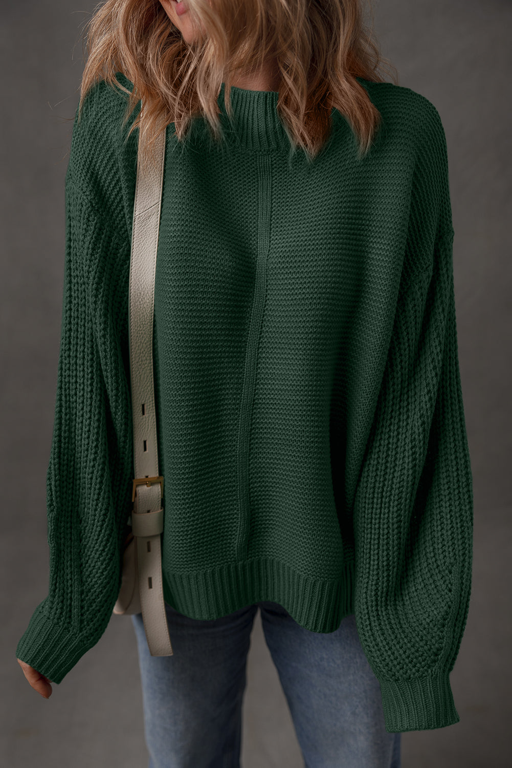 Pull femme épaules tombantes, ample, uni — vert