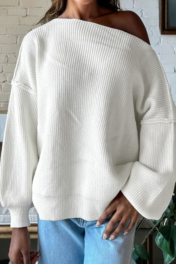 Pull femme épaules tombantes — blanc