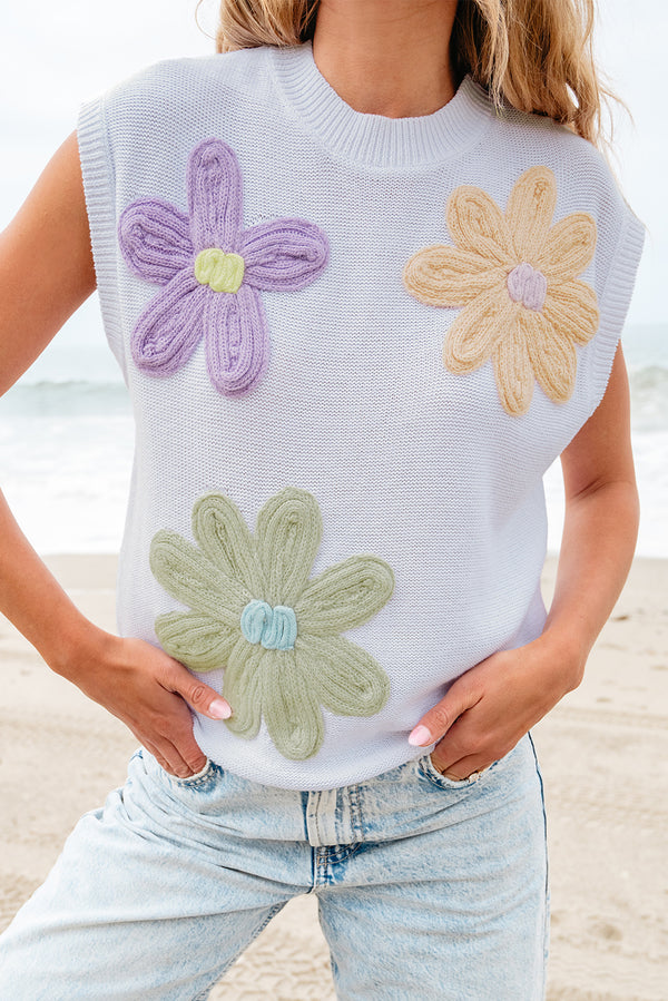 Pull femme en maille, manches courtes — blanc