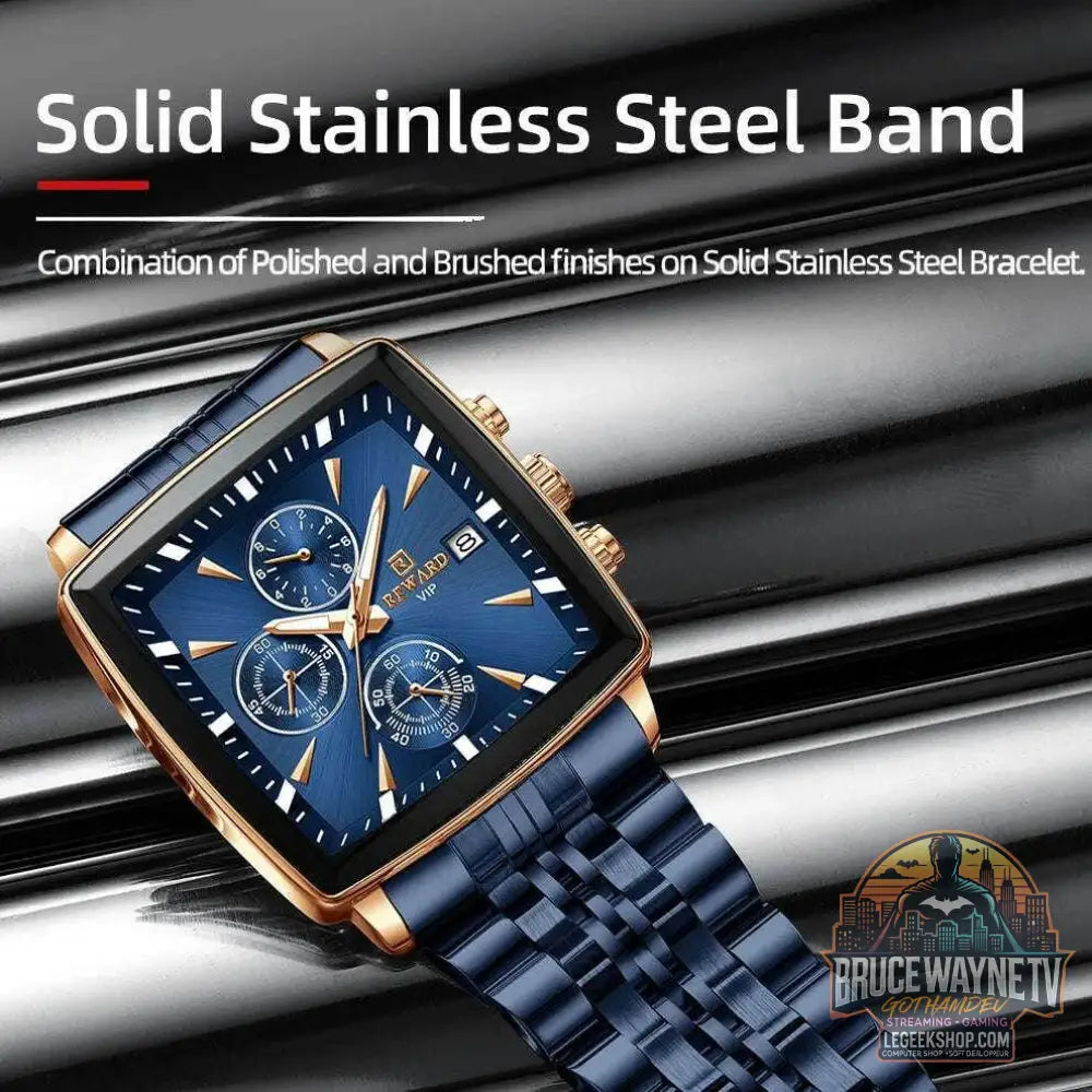 🕶️ REWARD – Montre Homme Quartz Rectangle Bleue Étanche Luxe - Legeekshop
