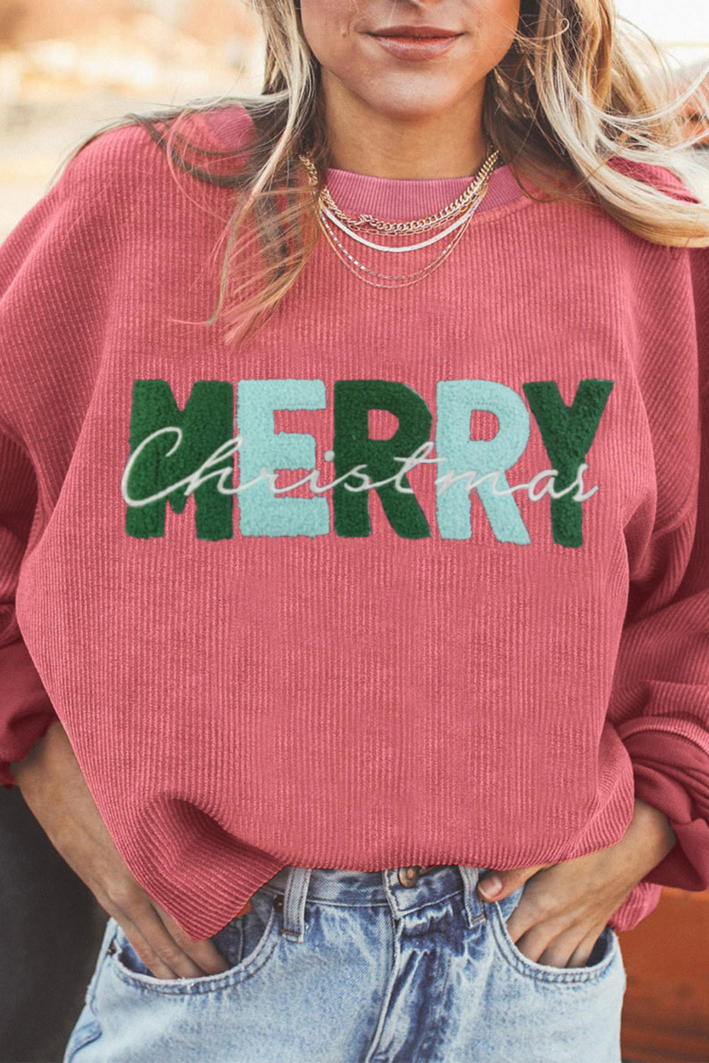 Sweat femme brodé, Noël — rose