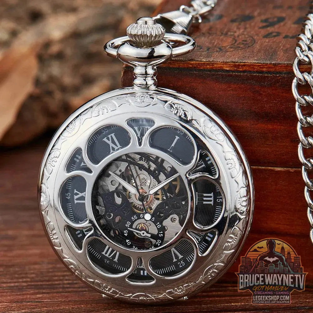 Montre de Poche Mécanique de Luxe à Chiffres Romains pour Homme, Gravé, Boîtier en Argent, Steampunk | Wayne Outfitters - Legeekshop