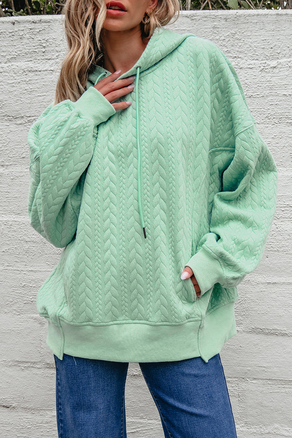 Moonlight Jade Cable Textured Baggy Solid Hoodie femme
