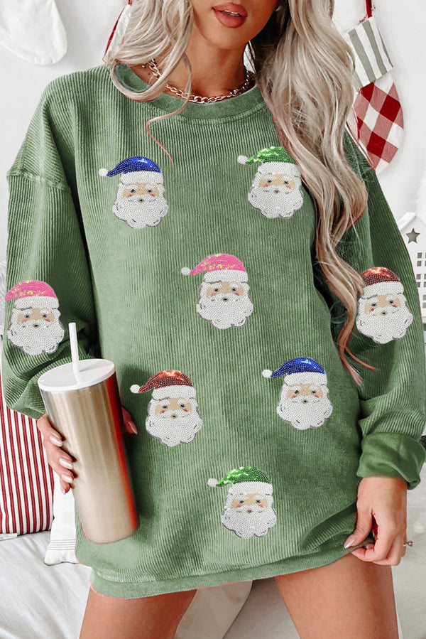 Sweat femme graphique, paillettes, Noël, côtelé — vert