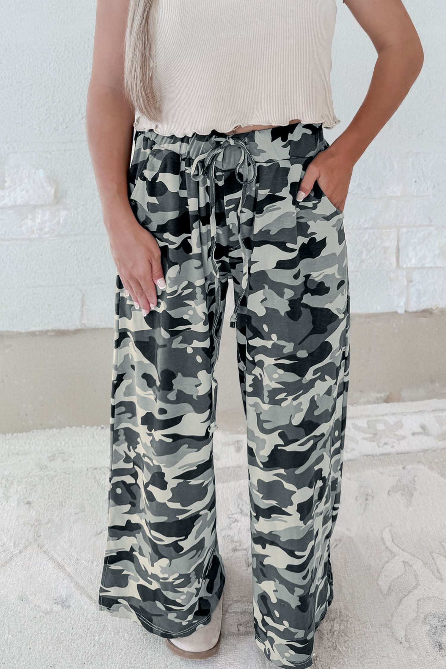 Pantalon femme camouflage, à cordon, casual — vert