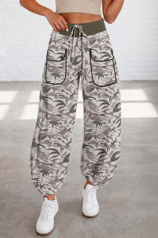 Pantalon femme camouflage, à cordon — kaki