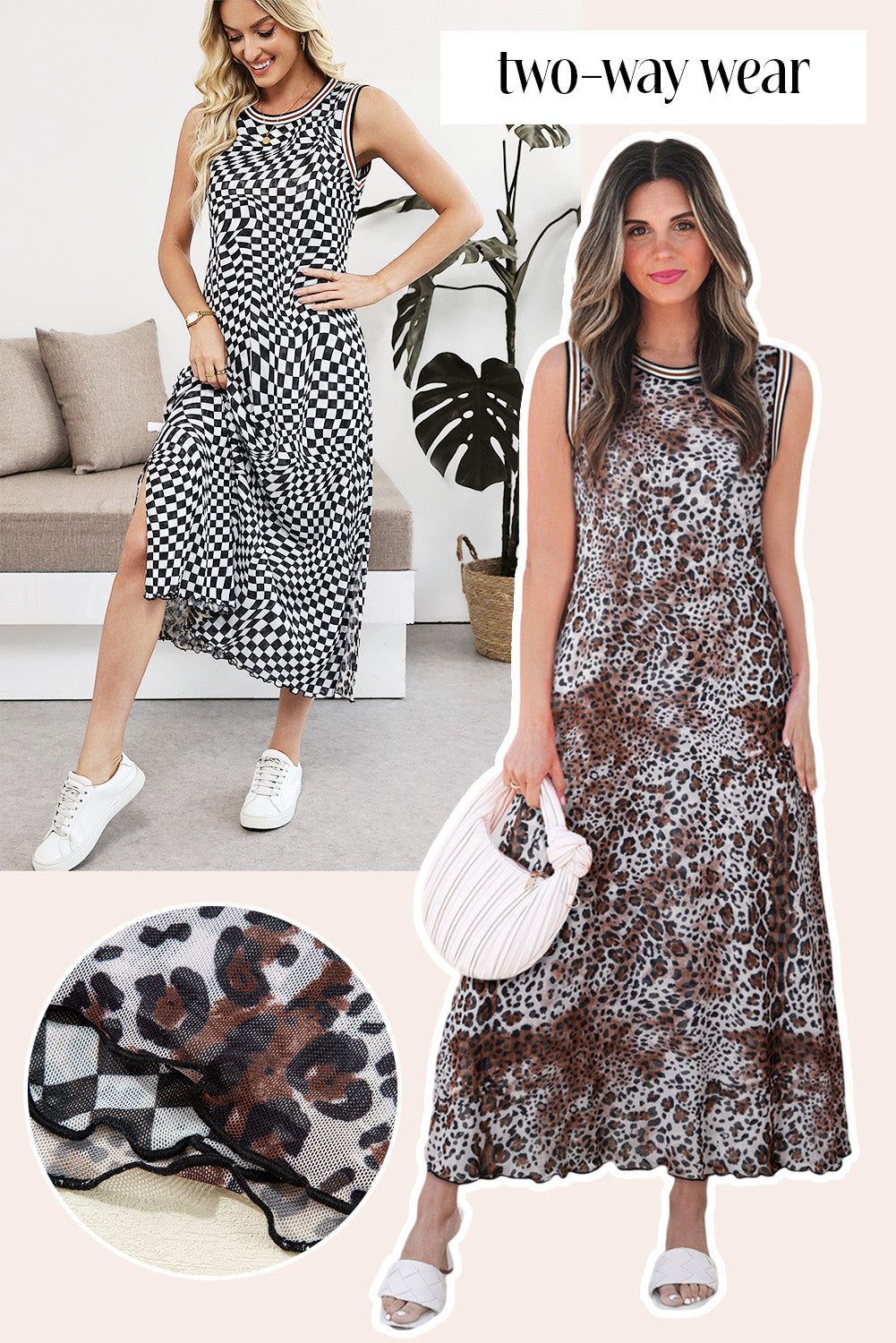Robe femme léopard, à carreaux, sans manches — multicolore