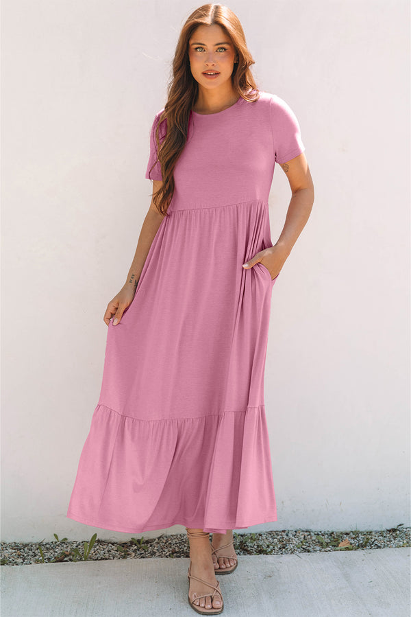 Robe femme poches, taille haute, uni — rose