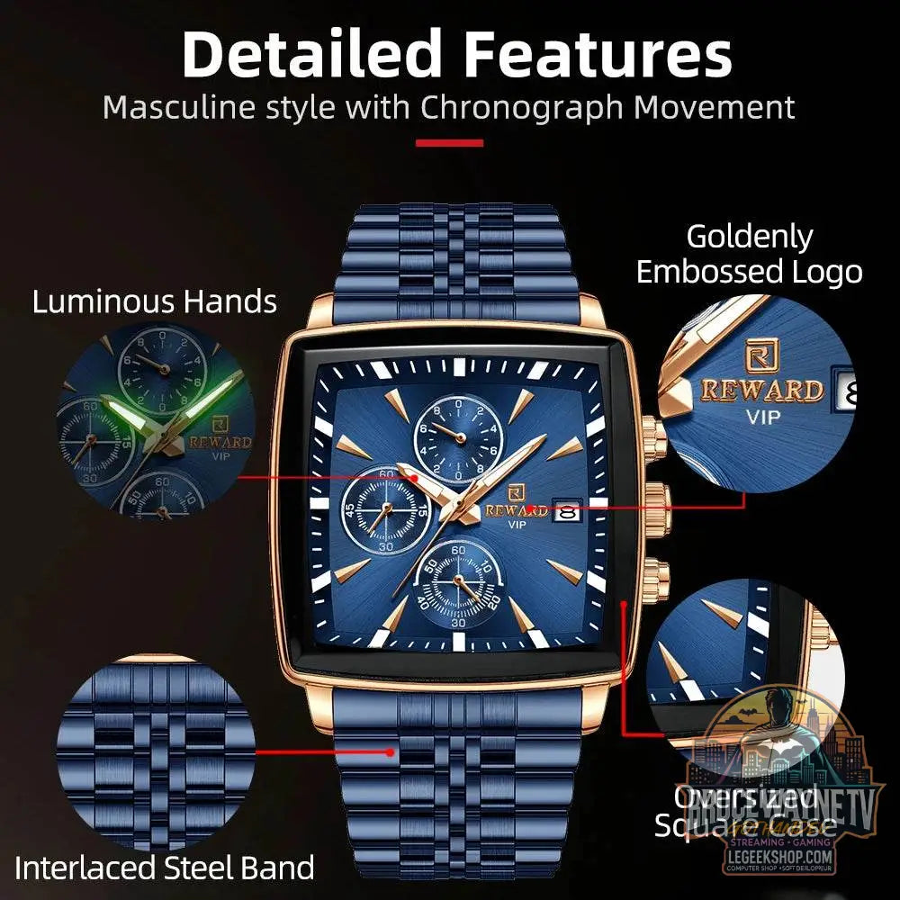🕶️ REWARD – Montre Homme Quartz Rectangle Bleue Étanche Luxe - Legeekshop