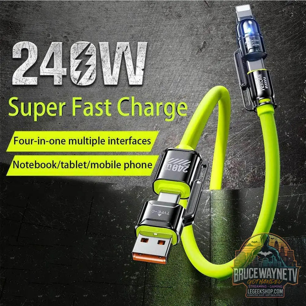 ⚡ Câble Kirsite 4-en-1 – 240W Charge Ultra-Rapide | USB-C & Lightning Multi-Fonction - Legeekshop