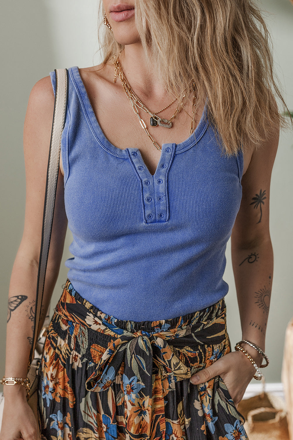 Débardeur femme côtelé — bleu ciel