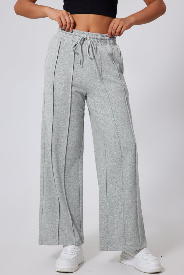 Pièce mode femme à cordon, taille haute, jambe large — gris-P11