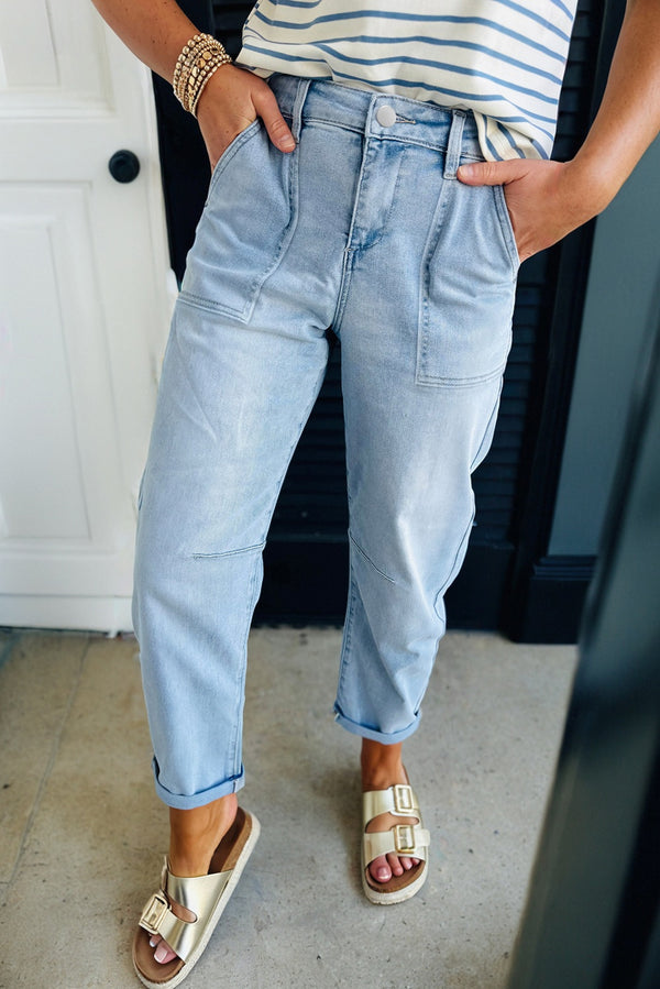 Jean femme poches — bleu ciel